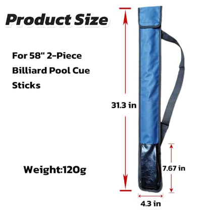 Pool Cue Case,1/2 Billiard Cue Bag,1X1 PU Billiard Stick Bag, 2-Piece Cue Pool Stick Carrying Case - color: Dark Blue and Black