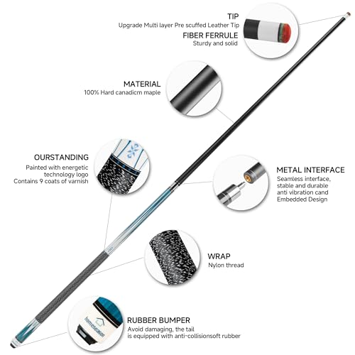 HomeSeason Pool Cue Stick 58" Billiard Cue Sticks Nylon Thread Grip Professional Low Deflection Pool Sticks - color: 18oz