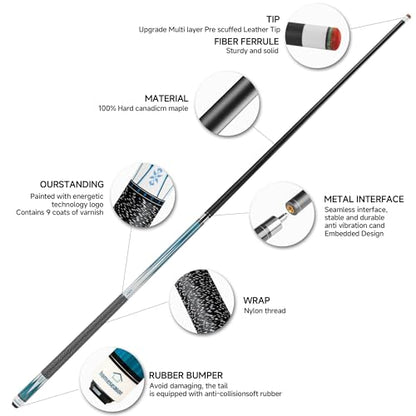 HomeSeason Pool Cue Stick 58" Billiard Cue Sticks Nylon Thread Grip Professional Low Deflection Pool Sticks - color: 18oz