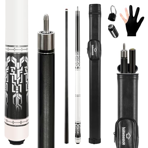 HomeSeason Fiberglass Pool Cue 58" Professional Pool Stick 12.7mm 4-Layer Tip Low Deflection Cue Stick, 3 * 8/8Joint Pin, Ultra-Smooth, Billiard Cue Sticks - color: Black/18oz with Bag