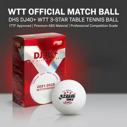 DHS Sports DJ40 WTT 3 Star Table Tennis Ball - Official WTT Ball, ITTF Approved, Premium ABS, Seamed 40mm+ Ball, 6 Balls Pack