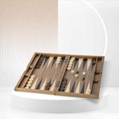GSE Games & Sports Expert Premium Wooden Folding Inlay Backgammon Board Set, Classic Traditional Strategy Board Games (Double Stripe- 17 Inches) - color: Wood-double Stripe, size: Medium