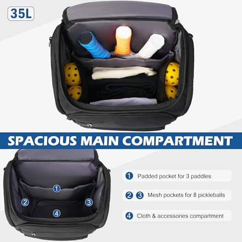 Pickleball Bag Backpack Fits 4+ Paddles, Large Pickle ball Bags for Men and Women with Shoe Compartment and Fence Hook, Great Pickleball Gifts