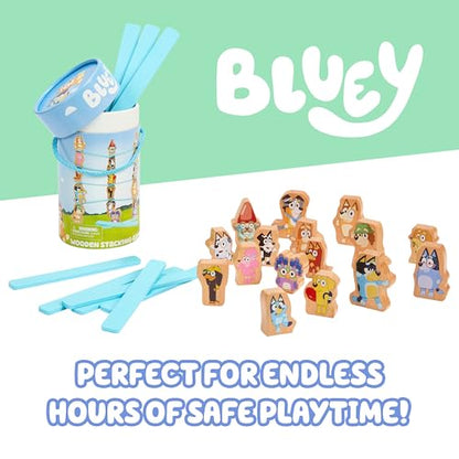 Bluey Stacking Game – Spin, Balance & Play with 15 Fun Character Pieces & Sticks, Exciting Wooden Stacking Game for Kids, Toddlers & Families Ages 3+ - style: Stacking Game