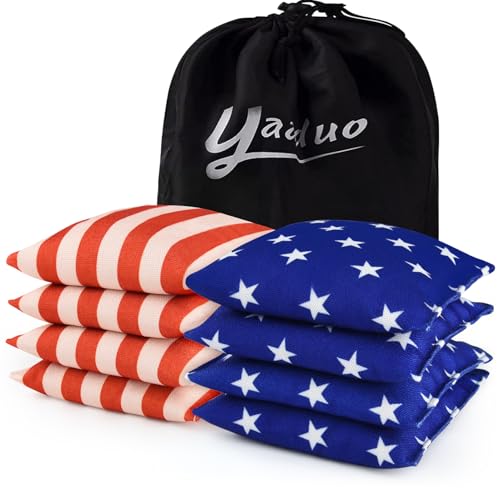 Set of 8 Regulation Cornhole Bags Double Sided, Weather Resistant Bean Bags for Cornhole Toss Game, Corn Hole Beans Bags with Tote Bag - color: Stars/Stripes