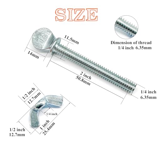10 Sets 1/4"-20 x2 Thumb Screw Bolts and Wing Nut Kit Zinc Plated Finger Tight Racket Screw and Nut Tool-Free Racket & Sports Equipment Hardware Fitting Fastenings Assortment Kit - size: 10 Sets 1/4"-20 x2" ThumbScrews&WingNuts