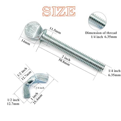 10 Sets 1/4"-20 x2 Thumb Screw Bolts and Wing Nut Kit Zinc Plated Finger Tight Racket Screw and Nut Tool-Free Racket & Sports Equipment Hardware Fitting Fastenings Assortment Kit - size: 10 Sets 1/4"-20 x2" ThumbScrews&WingNuts