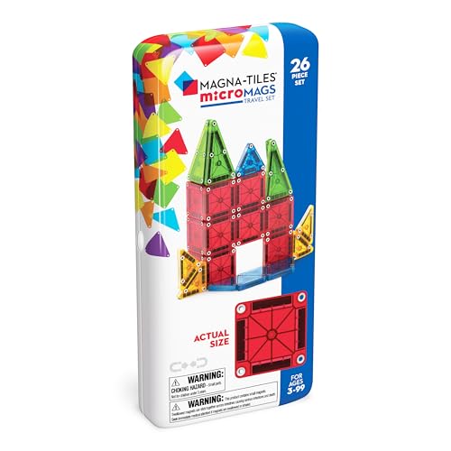 MAGNA-TILES microMAGS 26-Piece Travel Magnetic Construction Set – Bold Colors, The Original Magnetic Building Brand - style: Original
