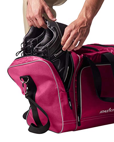 Athletico Bowling Bag for Single Ball - Single Ball Tote Bag With Padded Ball Holder - Fits a Single Pair of Bowling Shoes Up to Mens Size 14 - color: Pink