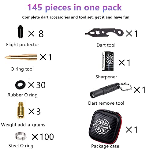 Dart Tool Kit, 145PCS, with Steel Rubber O Ring, Stone Sharpener Dart Repair Accessories Set Flight Protector and Weight Add A Grams,Small Packaging Easy Carrying