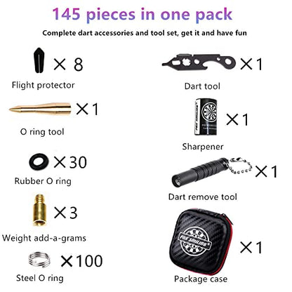 Dart Tool Kit, 145PCS, with Steel Rubber O Ring, Stone Sharpener Dart Repair Accessories Set Flight Protector and Weight Add A Grams,Small Packaging Easy Carrying