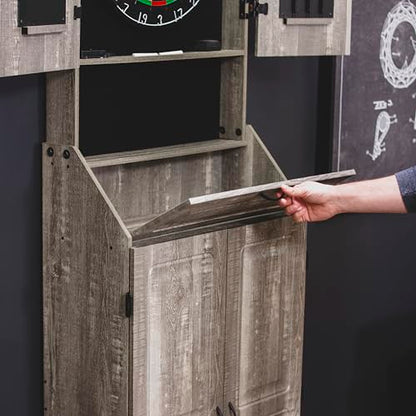 Accudart Dartboard Cabinet Set with LED Lighting – Premium Brazilian Sisal Board, Staple‑Free Razor Wire, Weathered Grey Cabinet, Built‑in Storage, Dual Chalkboards – Includes Steel‑Tip Darts