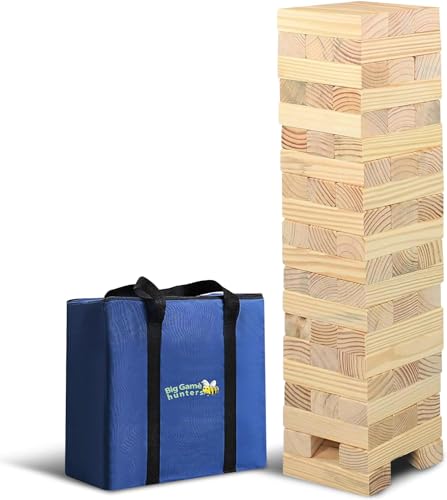 Garden Games Big Game Hunters Giant Tumble Towers, 58 Piece Wooden Block Game, 5 ft. Tall Stacking Backyard Indoor Outdoor Game for Kids Adults Family, Jumbo Splinter Resistant Blocks