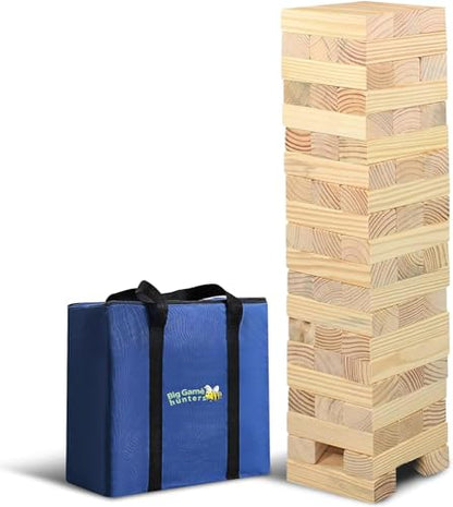 Garden Games Big Game Hunters Giant Tumble Towers, 58 Piece Wooden Block Game, 5 ft. Tall Stacking Backyard Indoor Outdoor Game for Kids Adults Family, Jumbo Splinter Resistant Blocks