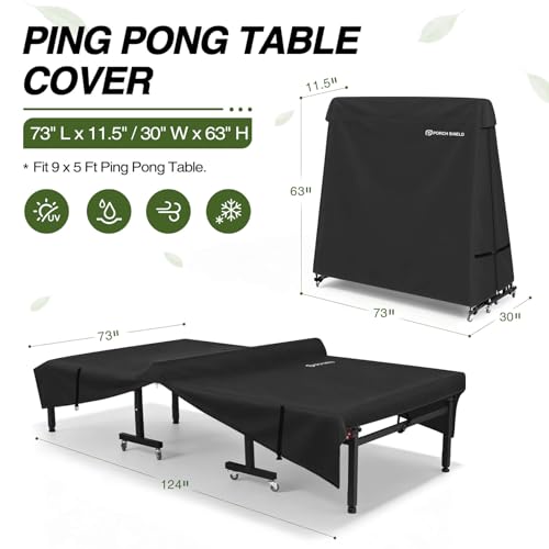 Porch Shield 9x5 Ft Ping Pong Table Cover – Outdoor Water Repellent Table Tennis Cover for Folding & Flat Black