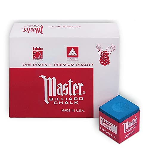 Master Billiard Pool Cue Chalk Premium Quality - 1 Dozen - Made in The USA + 2 pcs of Quality Billiard Pool Table Spots by Tweeten Fibre Co. - color: Sky Blue