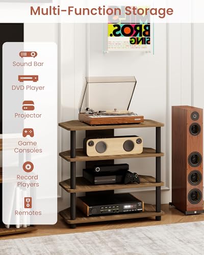 Game Console Shelf, 4-Tier AV Media Stand with Open Shelves Entertainment Cabinet for Bedroom Dorm Living Room, Fits TV up to 32” - color: Brown