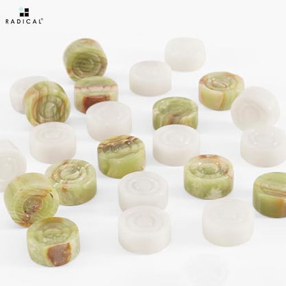 Radicaln Marble Checker Figures 1.25'' Inches White and Green Onyx Handmade Classic Checkers Pieces for Board Game, Draughts Board Game for Adults - color: White and Green Onyx