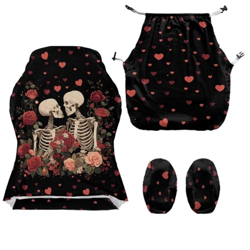 Skeleton Rose Print Game Chair Covers Slipcover Scratch Proof Anti-Dust Gaming Chair Cover with Armrest Covers for Computer Office Seats - color: Black and Multi - Skeleton Rose