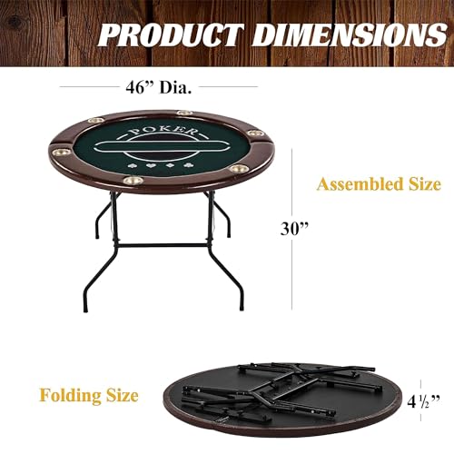 Barrington Poker Multiple Styles Folding Poker Table & Poker Table Top/Dining Table Collection, Durable Padded Rail Tables with Felt Playing Surface, Perfect for Texas Holdem Games - style: 46 In. Round Poker Table (6 Player)