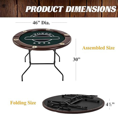Barrington Poker Multiple Styles Folding Poker Table & Poker Table Top/Dining Table Collection, Durable Padded Rail Tables with Felt Playing Surface, Perfect for Texas Holdem Games - style: 46 In. Round Poker Table (6 Player)