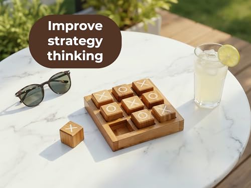 BSIRI Wooden XO Blocks Tic Tac Toe Travel Game Coffee Tabletop Family Living Room Decoration Games Night for Adults for Desk and Bookshelf Decor Unique Wood Gifts 5.5 Inch