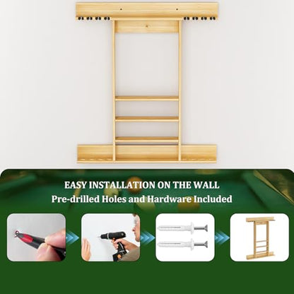 Wall Mounted Pool Cue Rack, Bamboo Billiards Sticks Holder for 8 Cue Sticks, Organizes Full Set of Balls and Pool Table Accessories - color: Bamboo