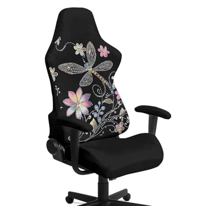 Suobstales Dragonfly Daisy Pattern Gaming Chair Covers Washable Cat Scratch Proof, Stretch Gaming Chair Seat Covers with Armrest Cover, Anti-Scratch Protection for Ergonomic Game Rotating Office Chair - color: Dragonfly Daisy