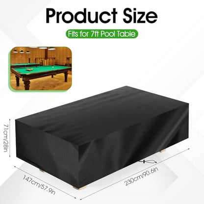7 ft 90.6x57.9x28.0 Inches Universal Pool Table Cover Waterproof Windproof 420D Outdoor Furniture Covers Table Protector for Snooker, Patio Furniture, and Chairs