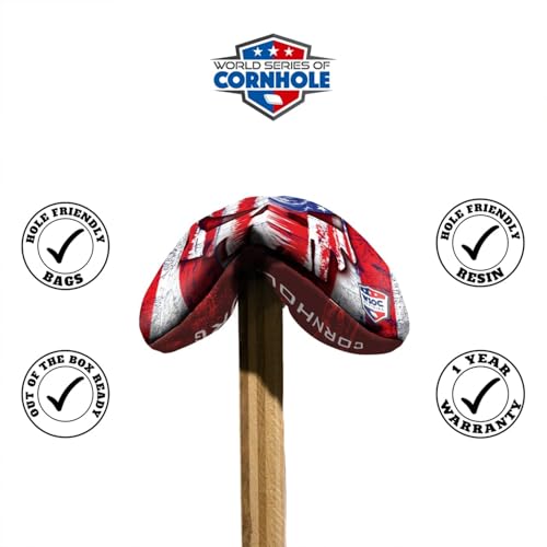 Professional Cornhole Bags Set of 8 Regulation Patriotic Series Resin Filled Pro Bean Bags Dual-Sided Slick and Stick - color: USA Skull
