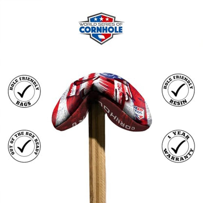 Professional Cornhole Bags Set of 8 Regulation Patriotic Series Resin Filled Pro Bean Bags Dual-Sided Slick and Stick - color: USA Skull