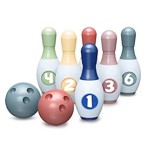 RiToEasysports Toddler Bowling Set, 6 Plastic Pins and 2 Balls for Indoor and Outdoor Games, with Handy Carry Handle, Exercise Cognitive and Motor Skills