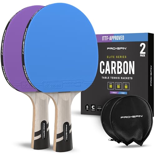 PRO-SPIN Ping Pong Paddles – ITTF Approved Professional Table Tennis Rackets with Carbon Fiber for Superior Control | 7-Ply Blade, Premium Rubber, 2.0mm Sponge - color: 2-Pack | Blue/Violet