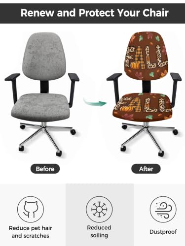 Savannan Office Chair Cover, Leopard Fall Pumpkin Maple Leaf Protective Stretch Elastic Universal Cover for Desk Task Chair,Computer Rotating Chair 1 Pcs Orange and Brown