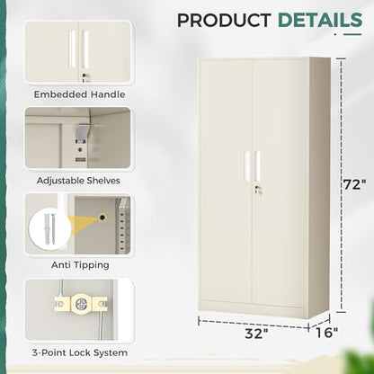 Greenvelly Metal Garage Storage Cabinet, 72” Locking Steel Garage Cabinet with 2 Doors and 4 Shelves, Tool Cabinets, Metal File Cabinet for Home Office, Basement, Classroom, Grey(32" ×16") - color: Grey, style: 72"H