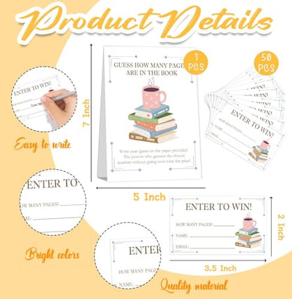 Guess How Many Cards, Book Party Decorations, Guess How Many Pages Are in the Books, Party Games & Activities, 50 Cards and Sign - size: book