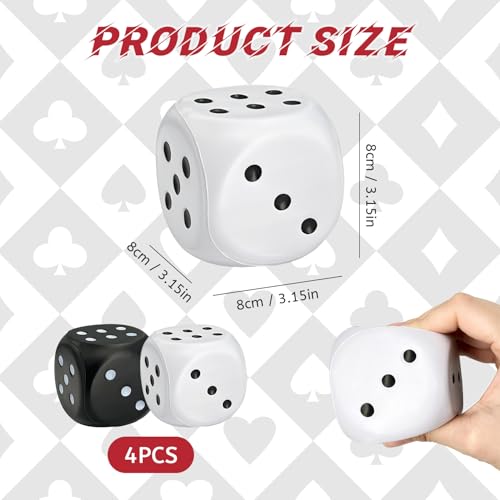 Large Foam Dice, 2 PCS 3.15 Inch Soft Jumbo Dice Set – 6 Sided Squeeze Stress Relief Game Dice for Family Game Night, Party Supplies - color: White,black
