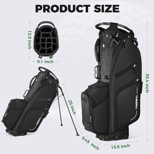Findway 14 Way Golf Stand Bag, Lightweight Golf Bag with Stand for Men Women, Golf Club Carry Bag with Dual Strap, Rain Cover, Multiple Pockets, Golf Ball Holder - color: Black