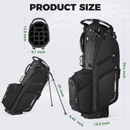 Findway 14 Way Golf Stand Bag, Lightweight Golf Bag with Stand for Men Women, Golf Club Carry Bag with Dual Strap, Rain Cover, Multiple Pockets, Golf Ball Holder - color: Black