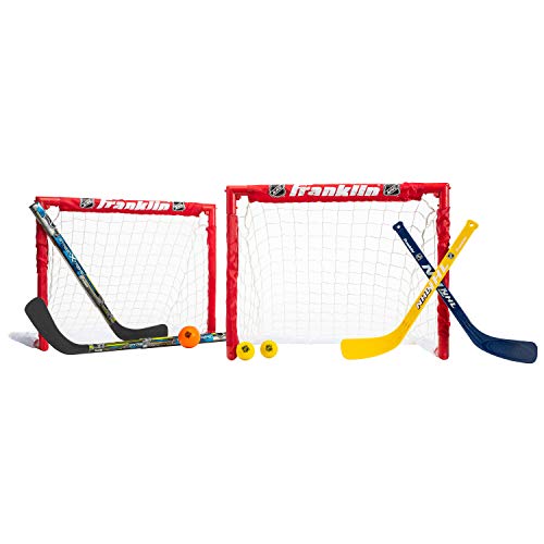 Franklin Sports - NHL Kids Folding Hockey Goals Set - (2) Street Hockey & Knee Hockey Goals - (2) Adjustable Youth Hockey Sticks, (2) Knee Hockey Sticks, (2) Mini Hockey Balls + (1) Street Hockey Ball