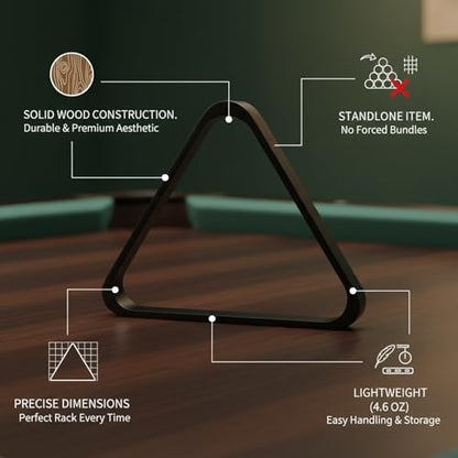 Solid Wood Billiard Triangle Rack for Standard Pool Balls - Durable Wooden Frame for 8-Ball & 9-Ball Games - color: Black