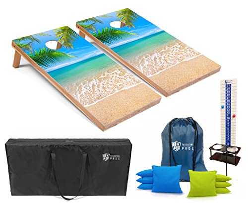 Tailgating Pros Corn Hole Board Set w/Bean Bags, Score Keeper, & Carrying Case - 4'x2' Cornhole Bag Toss - Optional LED Lights - color: Beach, size: 4'x2' Boards w/ LED Ring Lights
