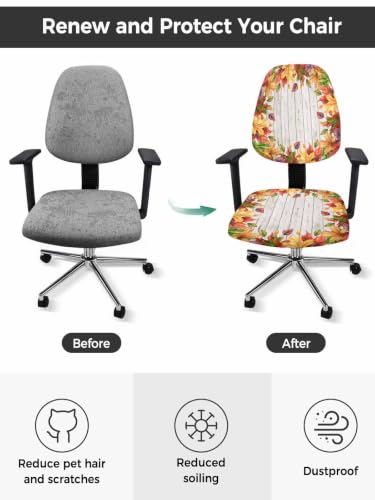 Savannan Office Chair Cover, Thanksgiving Fall Orange Maple Leaf Watercolor Protective Stretch Elastic Universal Cover for Desk Task Chair,Computer Rotating Chair 1 Pcs Farm Wood Board