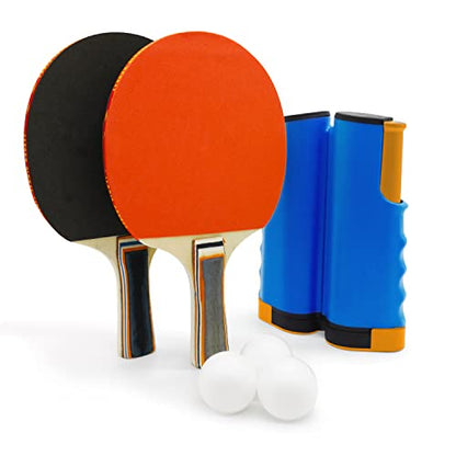 Ping Pong Set with Retractable Net, 2 Ping Pong Paddles, 3 Ping Pong Balls Portable Table Tennis Set Indoor and Outdoor Activities - color: Blue Net