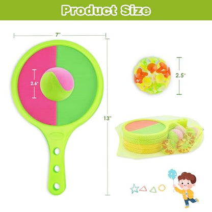 Toss and Catch Game for Kids: Toss and Catch Balls Set of 2 - Outdoor Catching Ball Paddle Toys for Ages 3+ Beach Paddle Ball Sets for Yard, Backyard, Summer - style: 4Paddles+6Balls