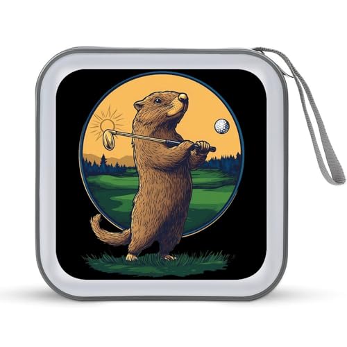 Groundhogs Golf Lover CD Case DVD Storage Holder Binder 40 Capacity | protective,hard case,protable loop,travel car use,zippered closure