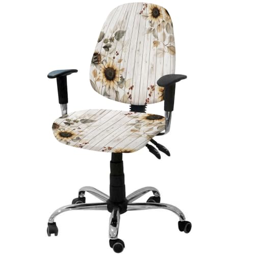 Savannan Office Chair Cover, Rustic Sunflower Autumn Leaves Protective Stretch Elastic Universal Cover for Desk Task Chair,Computer Rotating Chair 1 Pcs Berry on Retro Wood Grain