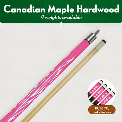 2 Piece 58inch Hardwood Maple Pool Cue Billiard Stick with Steel Joint, Pink, 18-21oz