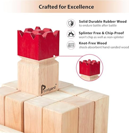 Kubb Yard Game Set Viking Chess Outdoor Hevea Hardwood Toss Game for Adults & Families - with 10 Blocks, 6 Batons, Carrying Bag | Perfect for Backyard Lawn Beach Party BBQ Camping - color: Red