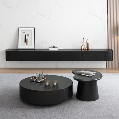 Floating TV Stand - Wall Mounted Media Console with 2 Drawer, Floating Entertainment Center TV Cabinet, Wall Mounted Audio/Video Shelf for Home Room (Black, 86.61x7.87x9.45IN) - color: Black, size: 86.61x7.87x9.45IN